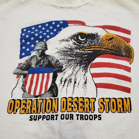 Vintage 90s Operation Desert Storm T-Shirt Single Stitch Eagle White Mens M - Picture 2 of 8